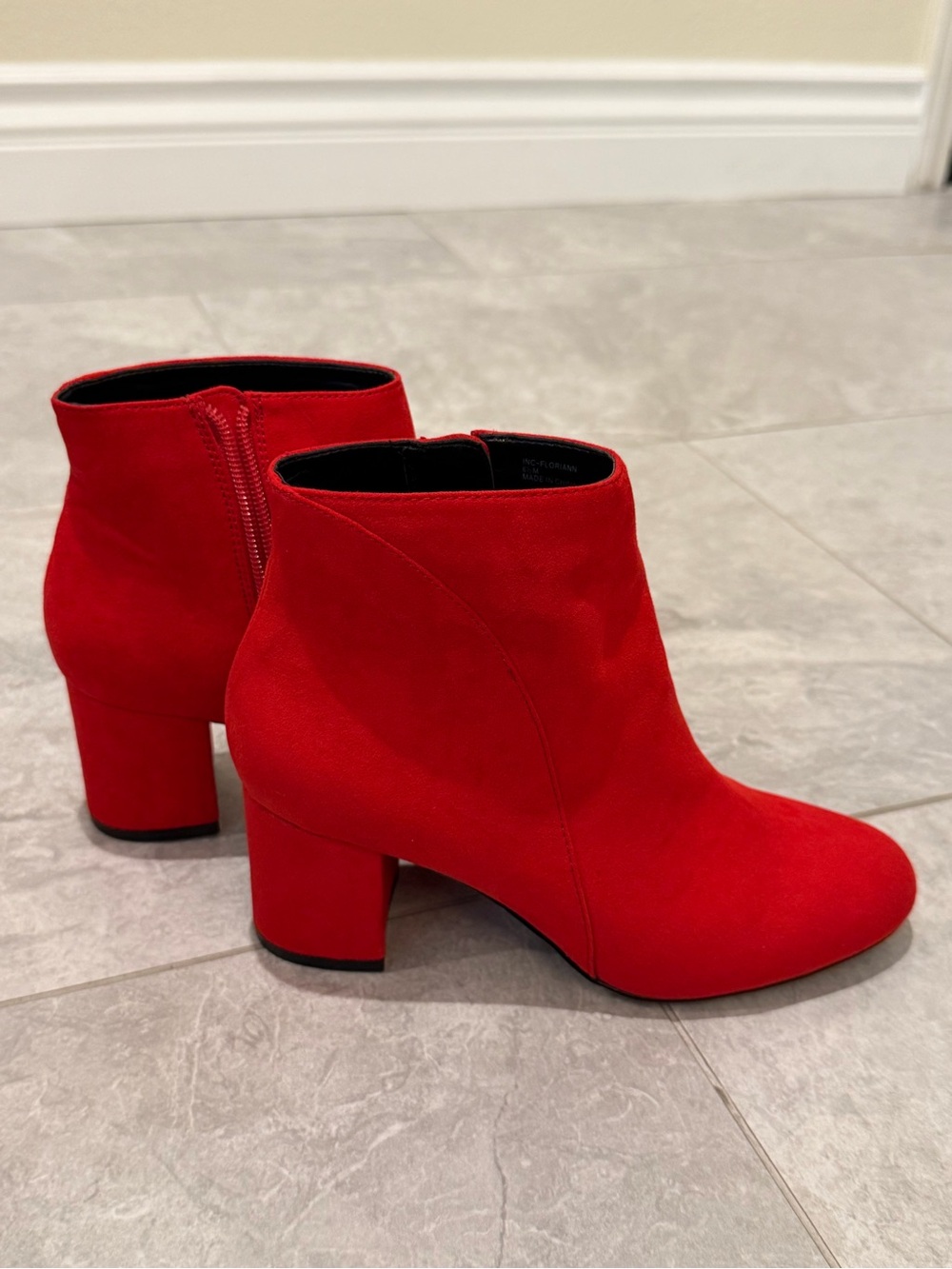 INC International Concepts Red Suede Block Heel Booties